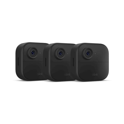Blink Outdoor 4 (newest model), Wireless smart security camera, two-year battery, 1080p HD day and infrared night live view, two-way talk – 3 camera system