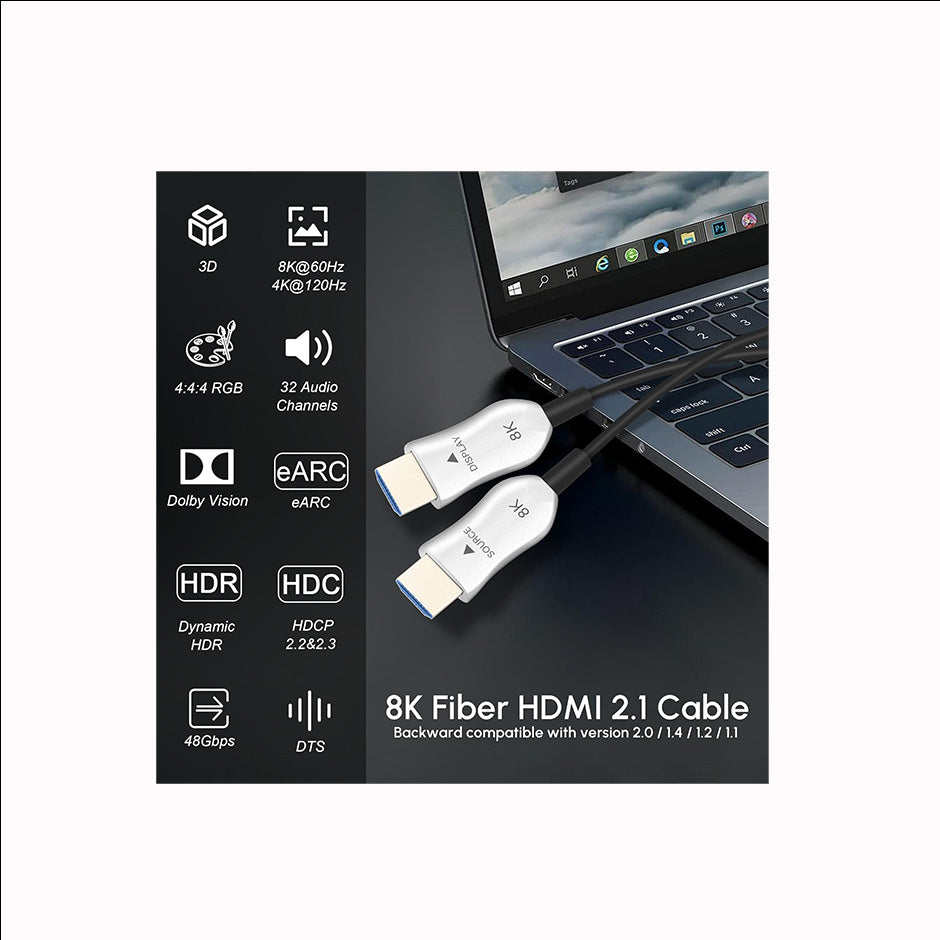 8K Fiber Optic HDMI 2.1 Cable 50ft, Long Active HDMI Cable, High Speed Fiber HDMI Cord, 48Gbps, 8K@60Hz 4K@120Hz, Dynamic HDR, eARC, HDCP 2.2&2.3, 3D, for HDTV Monitor Game Laptop Home Theatre