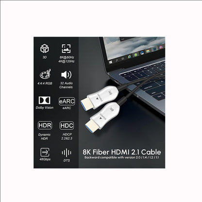 8K Fiber Optic HDMI 2.1 Cable 50ft, Long Active HDMI Cable, High Speed Fiber HDMI Cord, 48Gbps, 8K@60Hz 4K@120Hz, Dynamic HDR, eARC, HDCP 2.2&2.3, 3D, for HDTV Monitor Game Laptop Home Theatre