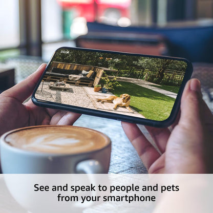 Blink Outdoor 4 (newest model), Wireless smart security camera, two-year battery, 1080p HD day and infrared night live view, two-way talk – 3 camera system