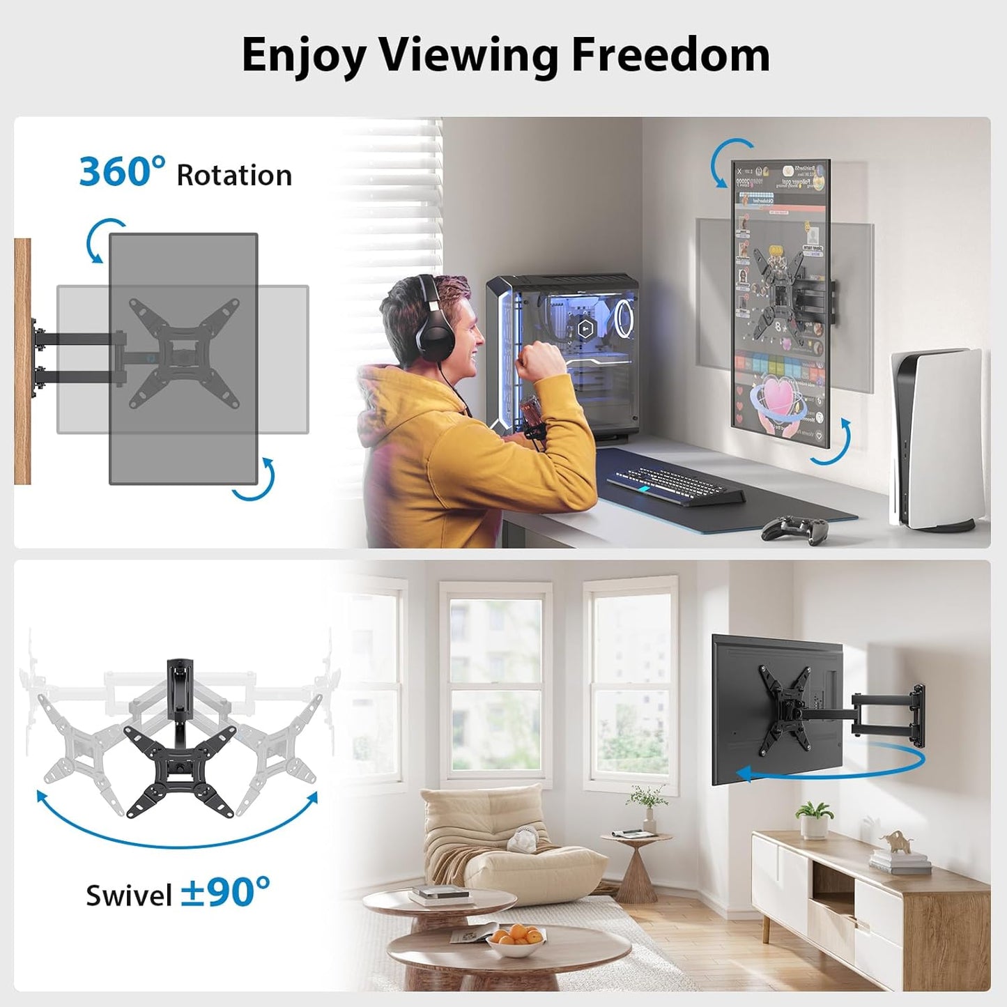 Full Motion TV Monitor Wall Mount Bracket Swivel Tilt Extension