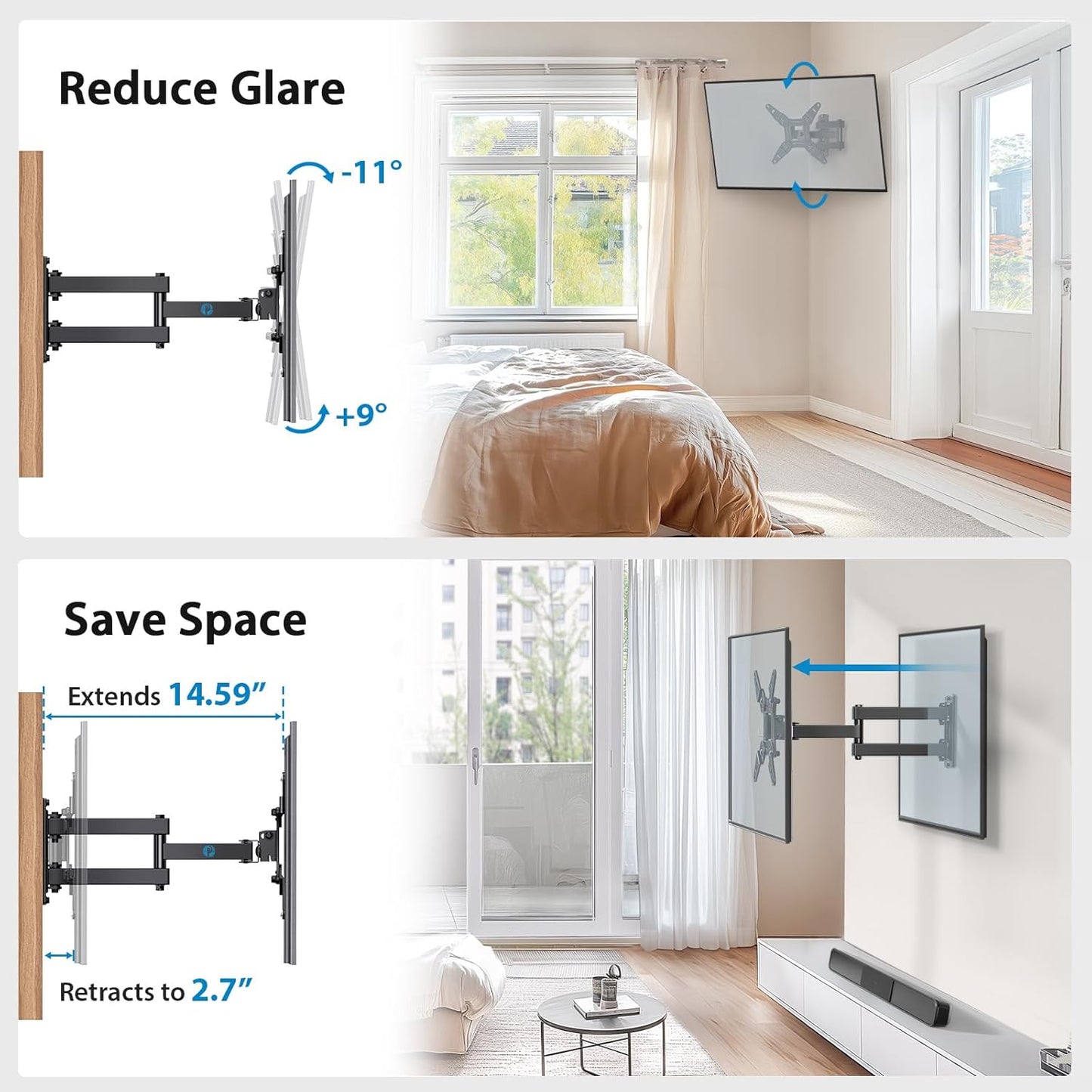 Full Motion TV Monitor Wall Mount Bracket Swivel Tilt Extension