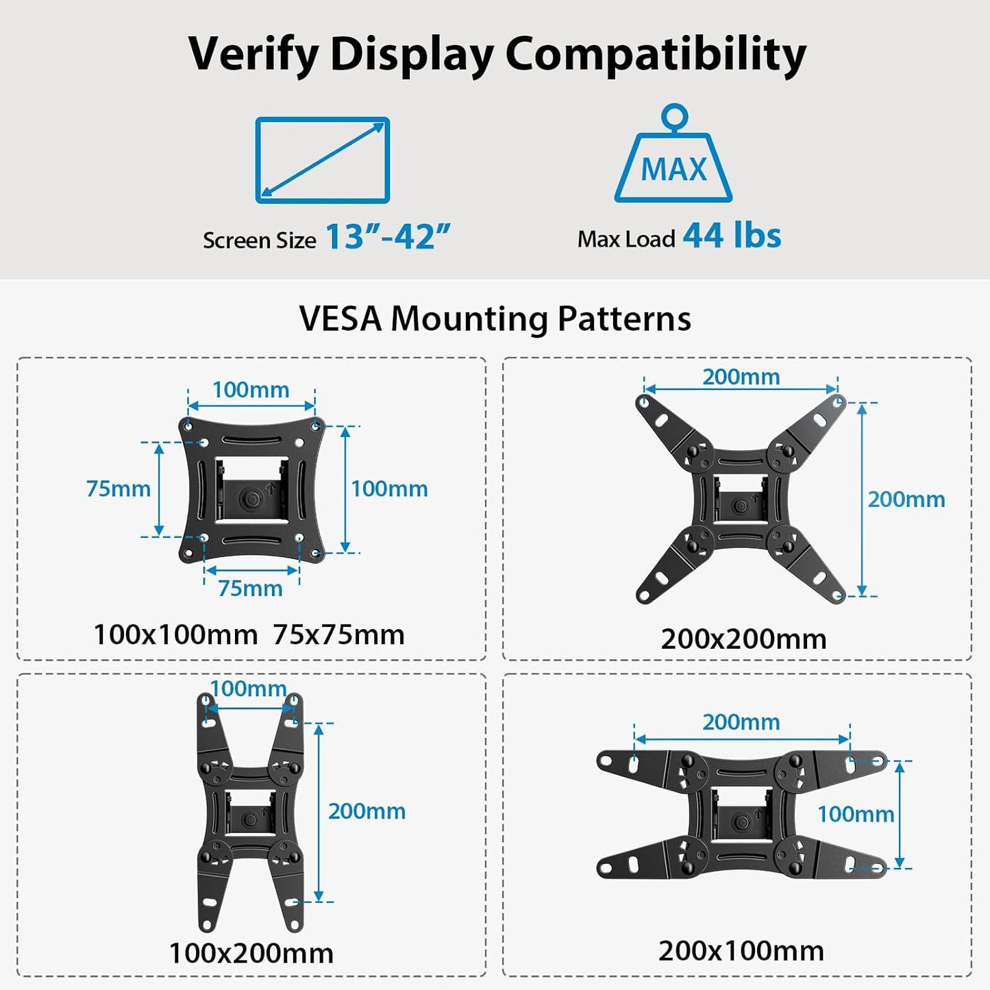 Full Motion TV Monitor Wall Mount Bracket Swivel Tilt Extension